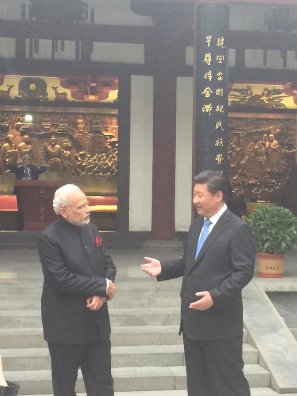 President Xi Jinping & Prime Minister Modi in conversation at the Big Wild Goose Pagoda in Xian | Credit: www.narendramodi.in