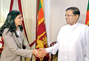 U.S. Assistant Secretary of State for South and Central Asian Affairs Nisha Biswal meets Sri Lankan President Maithripala Sirisena | Credit: ft.lk