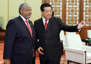 Djibouti President Guelleh (left) with Jia Qinglin, top Chinese advisor