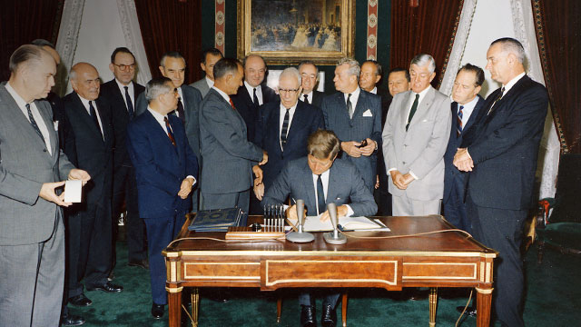 Achieving a nuclear test ban treaty became a major initiative of JFK's presidency. This was during the most dangerous period of the Cold War with the Soviet Union. Credit: CTBTO