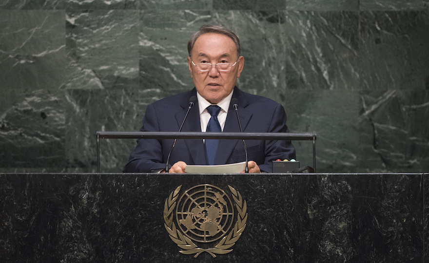President Nazarbayev addressing the UN General Assembly in September 2015.