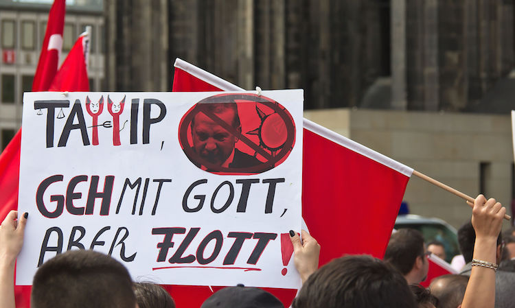 An anti-Erdoğan poster during 2013 Gezi Park protests in Cologne, Germany