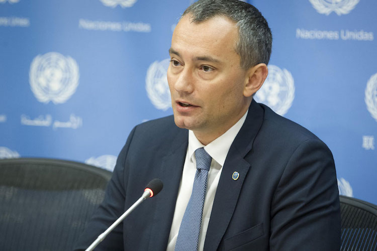 Photo: Nickolay Mladenov, UN Special Coordinator for the Middle East Peace Process briefs journalists at Headquarters. UN Photo/Loey Felipe