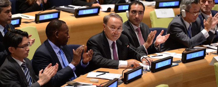 President Nursultan Nazarbayev of Kazakhstan took the floor at the UN Summit for the Adoption of the Post-2015 Development Agenda on September 27, 2015. Credit: The Astana Times