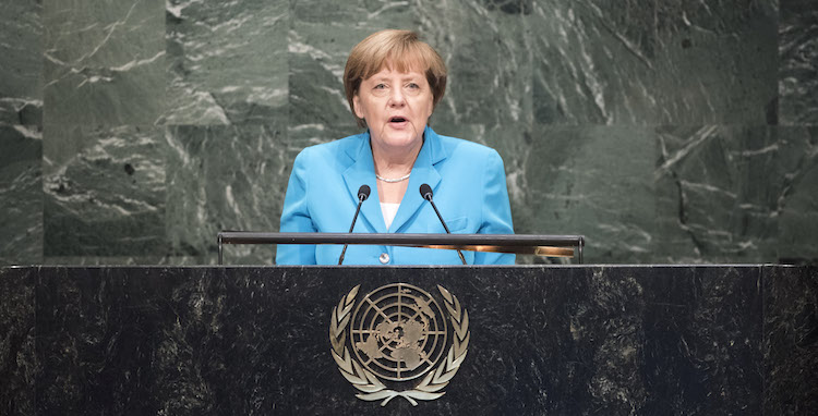 Photo: Angela Merkel, Chancellor of Germany, addressing the United Nations summit for the adoption of the post-2015 development agenda, 25 September 2015. Credit: UN Photo/Mark Garten