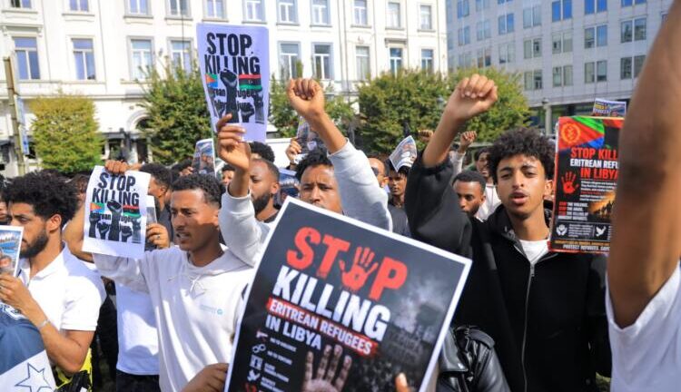 Brussels: Demonstration Place du Luxembourg for Eritrean Refugees Detained in Libya